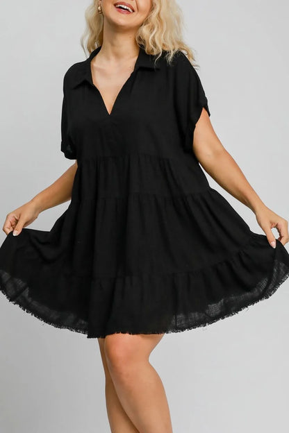 She Wears Glory™ Raw Hem Folded Sleeve Tiered Dress - She Wears Glory Beverly Hills