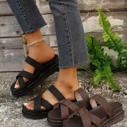 She Wears Glory™ — Mary’s Mission Crisscross PU Leather Flat Sandals - She Wears Glory Beverly Hills