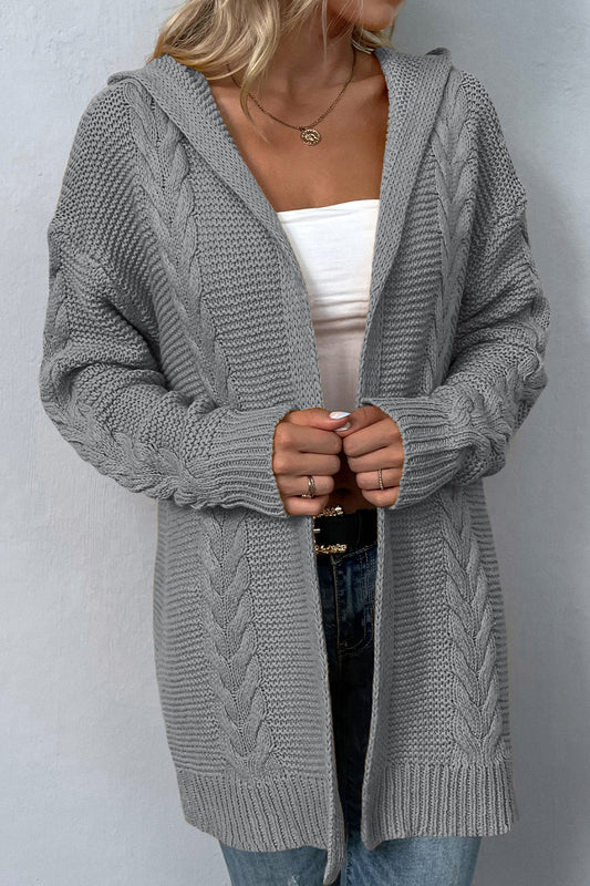 She Wears Glory™ Cable-Knit Dropped Shoulder Hooded Cardigan - She Wears Glory Beverly Hills
