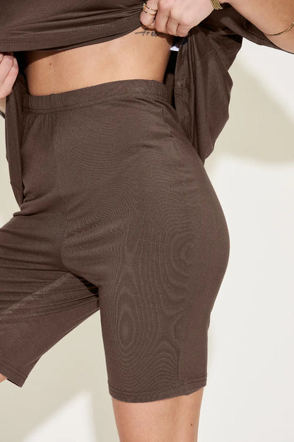 She Wears Glory™ Divine Ease Lounge Set Two-Piece Three-Quarter Sleeve Top &amp; Shorts in Soft Rayon Blend - She Wears Glory Beverly Hills