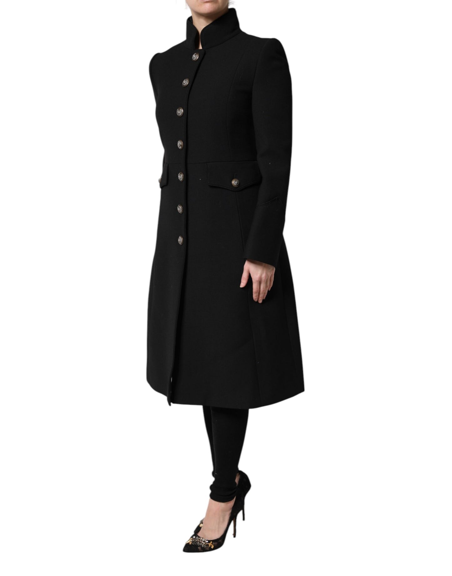 Dolce & Gabbana Black Wool Single Breasted Trench Coat Jacket