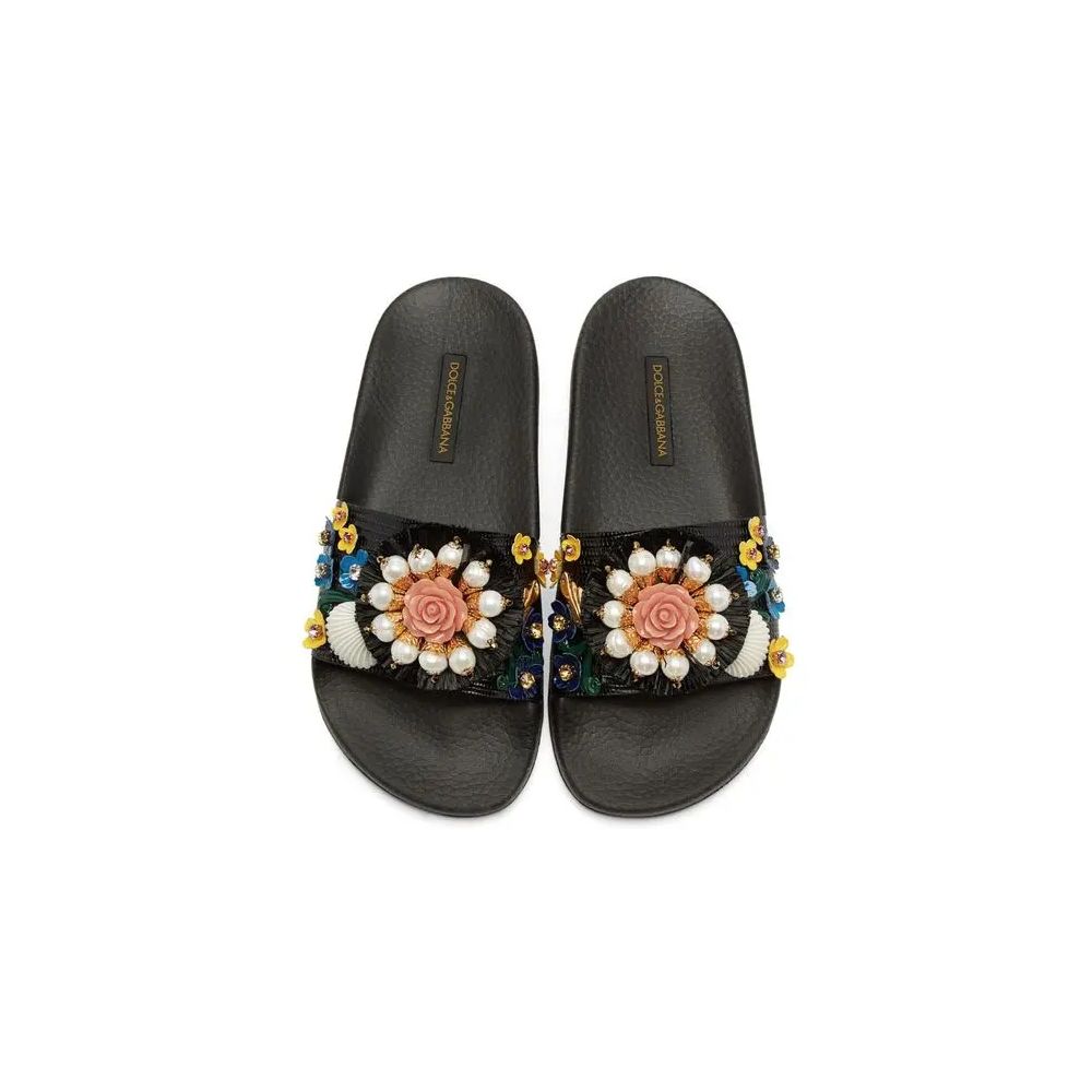Dolce & Gabbana Black Calfskin Women Sandal