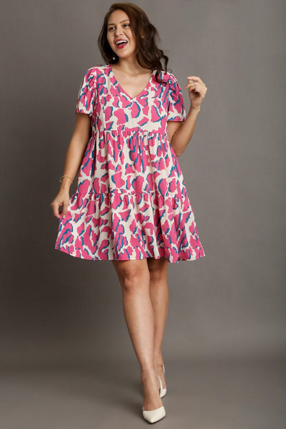 She Wears Glory™ – The Breakthrough Dress (Abstract Pleated Tiered Plus Size V-Neck Dress) - She Wears Glory Beverly Hills