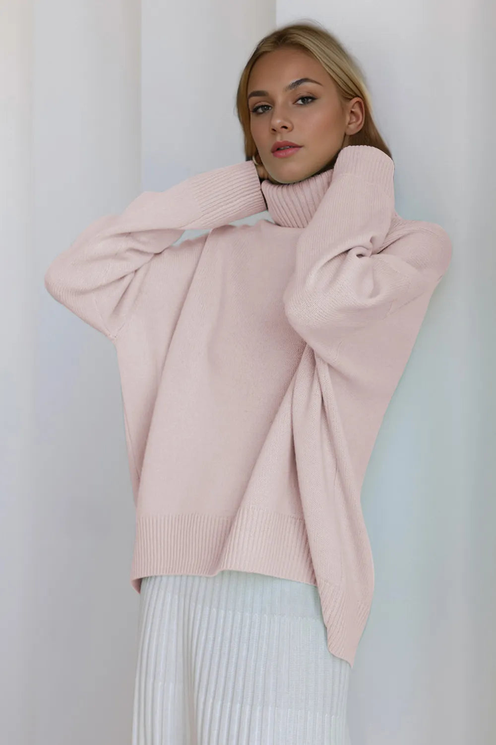 She Wears Glory™ Turtleneck Dropped Shoulder Long Sleeve Sweater - She Wears Glory Beverly Hills