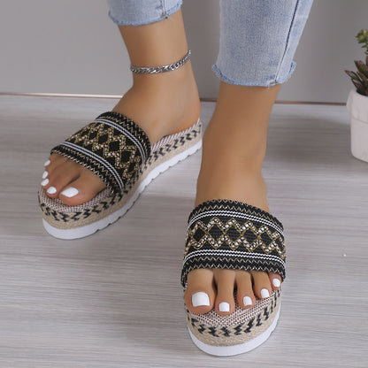 She Wears Glory™ — Sarah’s Steady Path Geometric Weave Platform Sandals - She Wears Glory Beverly Hills