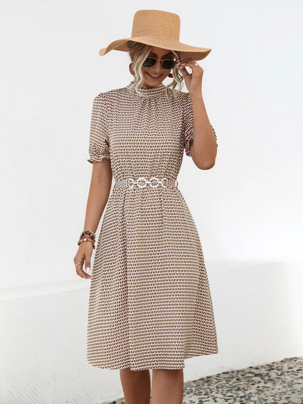 She Wears Glory “Hadassah” Mock Neck Flounce Sleeve Dress - She Wears Glory Beverly Hills