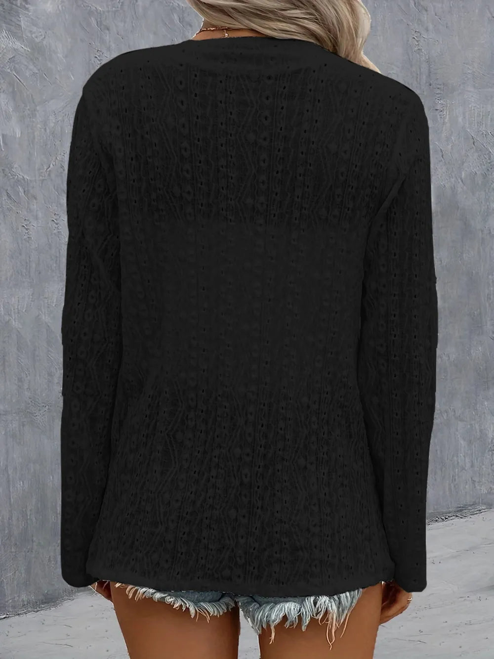She Wears Glory™ Eyelet Roll-Tab Sleeve Cardigan - She Wears Glory Beverly Hills