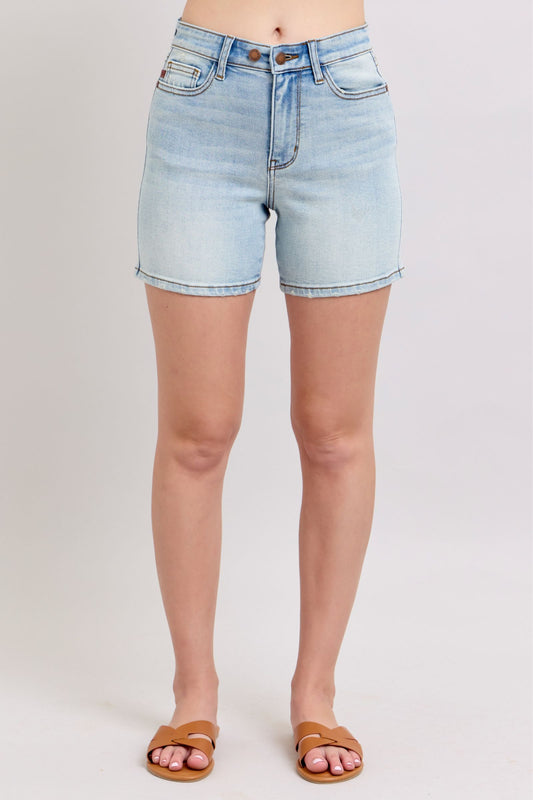 She Wears Glory™ “Redeemed Denim” 2-Button High-Rise Shorts with Pockets – Plus Size - She Wears Glory Beverly Hills