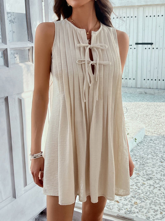 She Wears Glory™ “Divine Appointed” Pleated Tie-Waist Mini Dress - She Wears Glory Beverly Hills