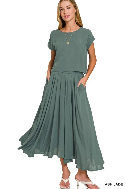 She Wears Glory™ – The Selah Set (Woven Crinkle Crop Top & Skirt - She Wears Glory Beverly Hills
