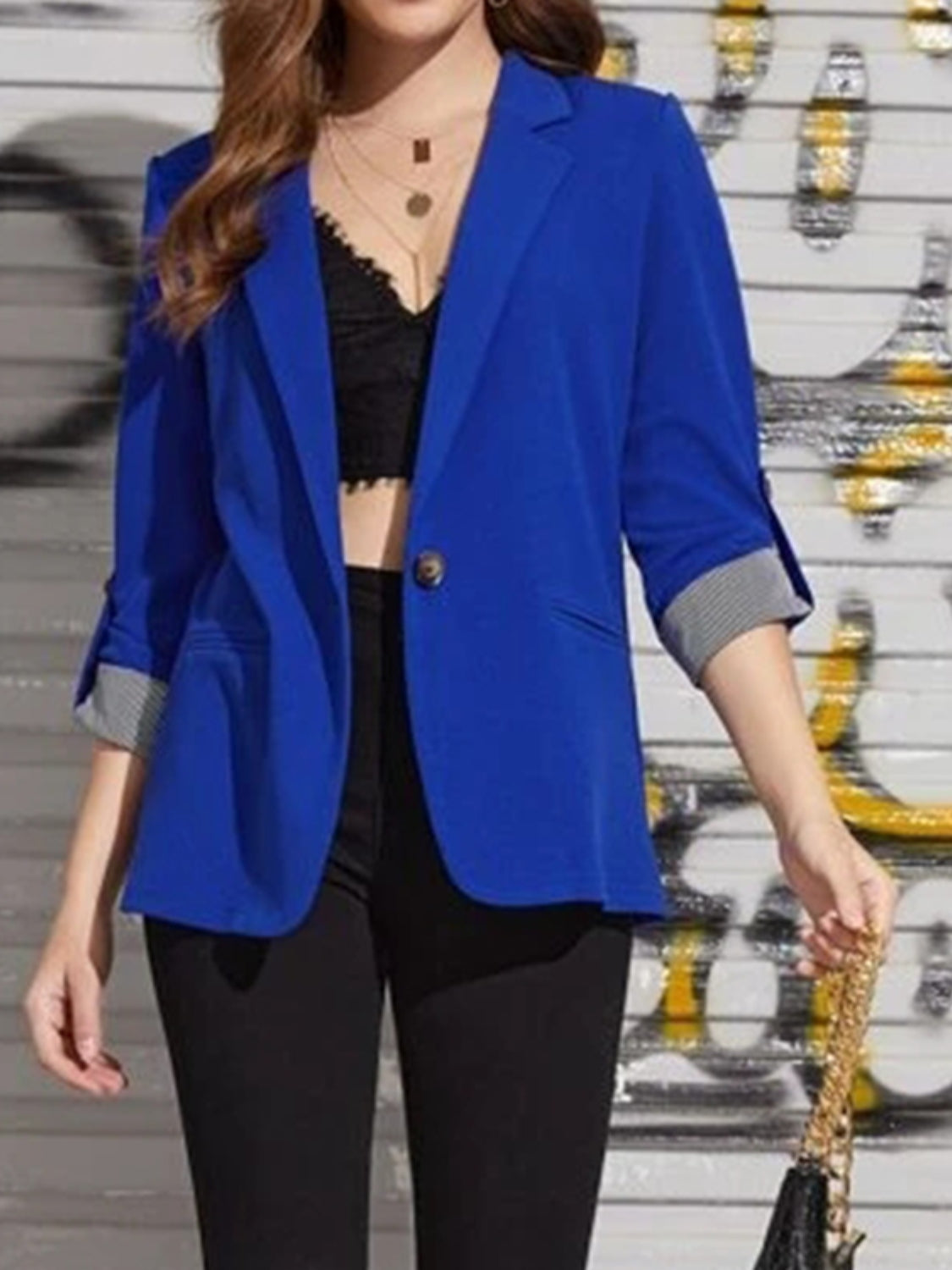 She Wears Glory “Walking in Wisdom” Roll-Tab Sleeve Blazer - She Wears Glory Beverly Hills
