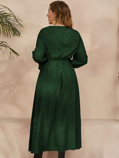She Wears Glory™ “Heaven’s Embrace” Plus Size Ruffled Polka Dot Midi Dress - She Wears Glory Beverly Hills