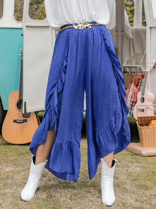 She Wears Glory™ “Heaven’s Whisper” Swiss Dot Ruffled Wide Leg Pants - She Wears Glory Beverly Hills