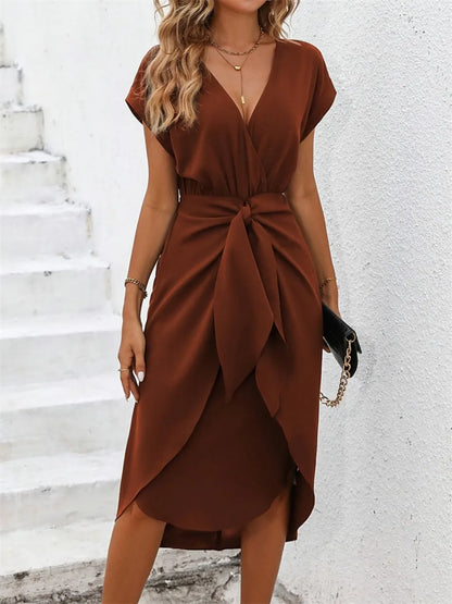 She Wears Glory™ Salome Surplice Grace Dress in Dusty Rose - She Wears Glory Beverly Hills