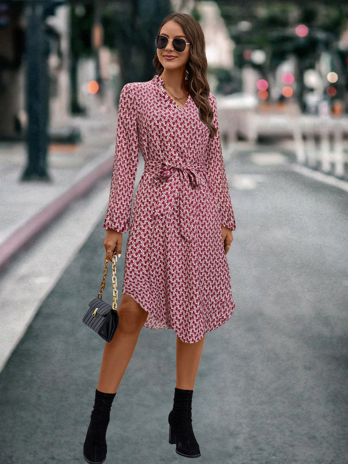 She Wears Glory™ Leah Tie-Front Journey Dress in Vineyard Bloom - She Wears Glory Beverly Hills