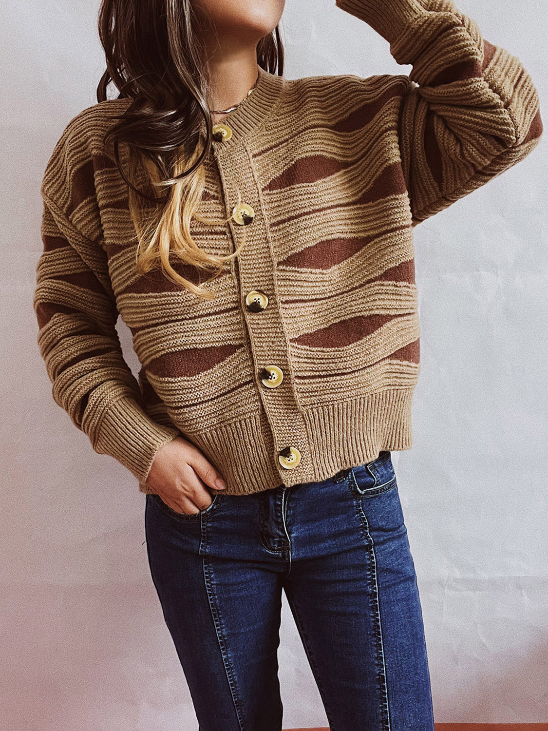 She Wears Glory™ Color Block Button Front Cardigan - She Wears Glory Beverly Hills
