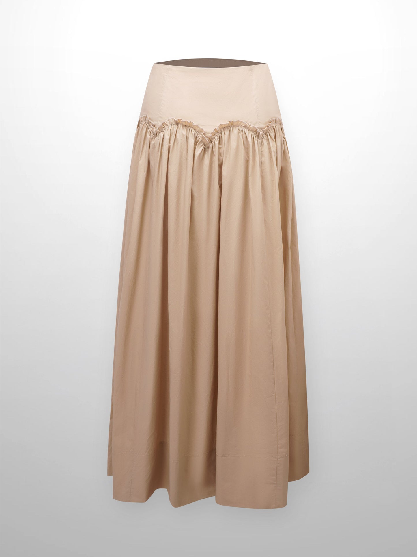 Yoke Ruffle Skirt-Tan-1