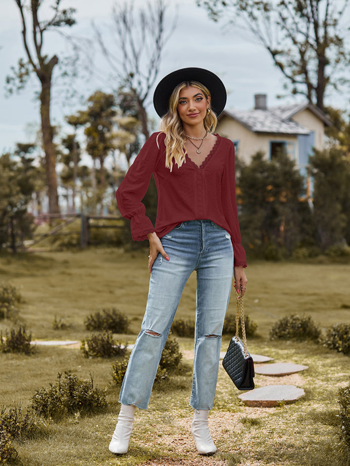 She Wears Glory™ — Adorned in Honor Lace Flounce Blouse - She Wears Glory Beverly Hills