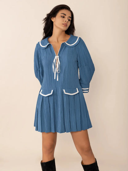 She Wears Glory™ Tie-Front Pleated Three-Quarter Sleeve Dress - She Wears Glory Beverly Hills