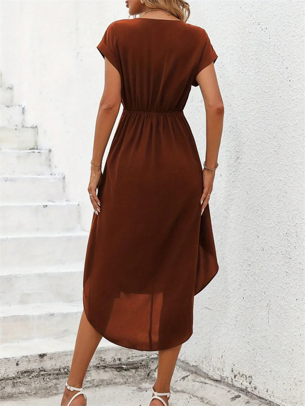 She Wears Glory™ Salome Surplice Grace Dress in Dusty Rose - She Wears Glory Beverly Hills