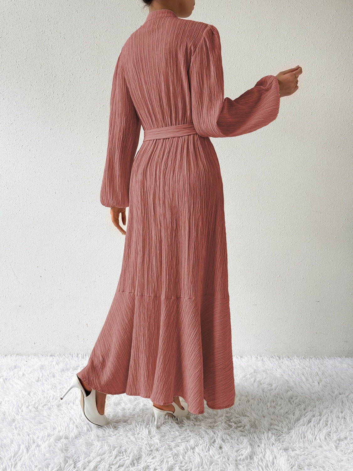 She Wears Glory™ “Honeyed Honor” Tie Waist Long Sleeve Dress - She Wears Glory Beverly Hills