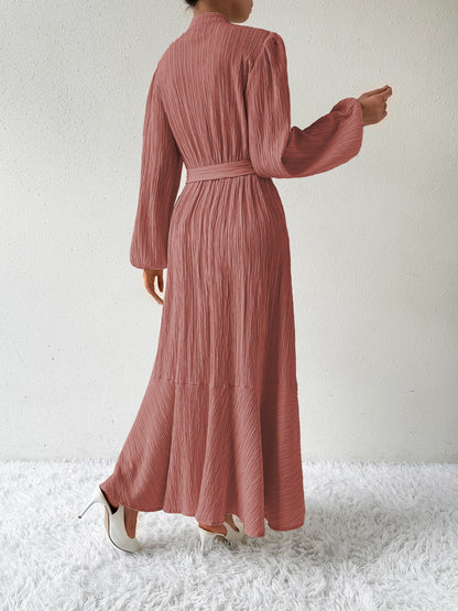 She Wears Glory™ “Honeyed Honor” Tie Waist Long Sleeve Dress - She Wears Glory Beverly Hills