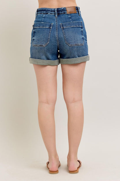 She Wears Glory™ High Rise Cuffed Denim Shorts – Modesty with a Divine Edge - She Wears Glory Beverly Hills