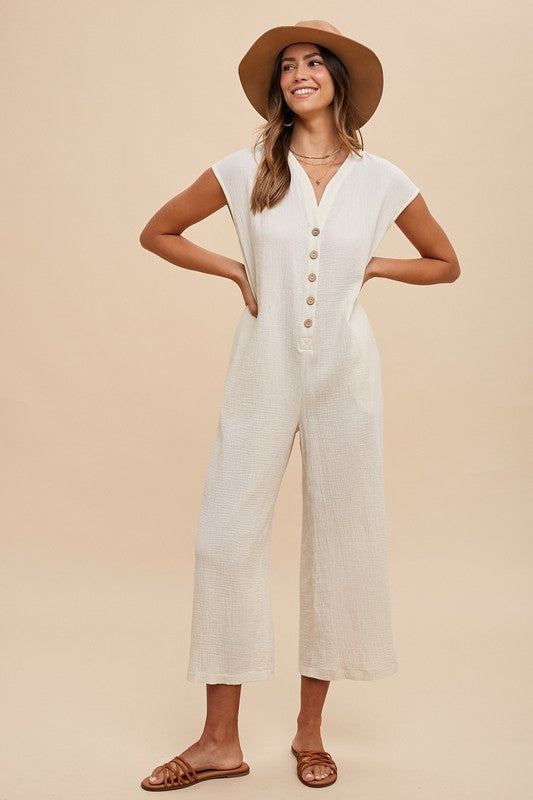 She Wears Glory™ Wide Leg Cotton Jumpsuit – Carried by Grace, Covered with Intention - She Wears Glory Beverly Hills