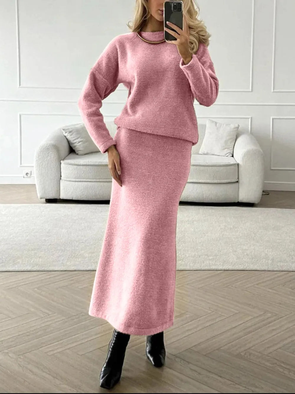 She Wears Glory™ Wrapped in Stillness Sweater Skirt Set - She Wears Glory Beverly Hills