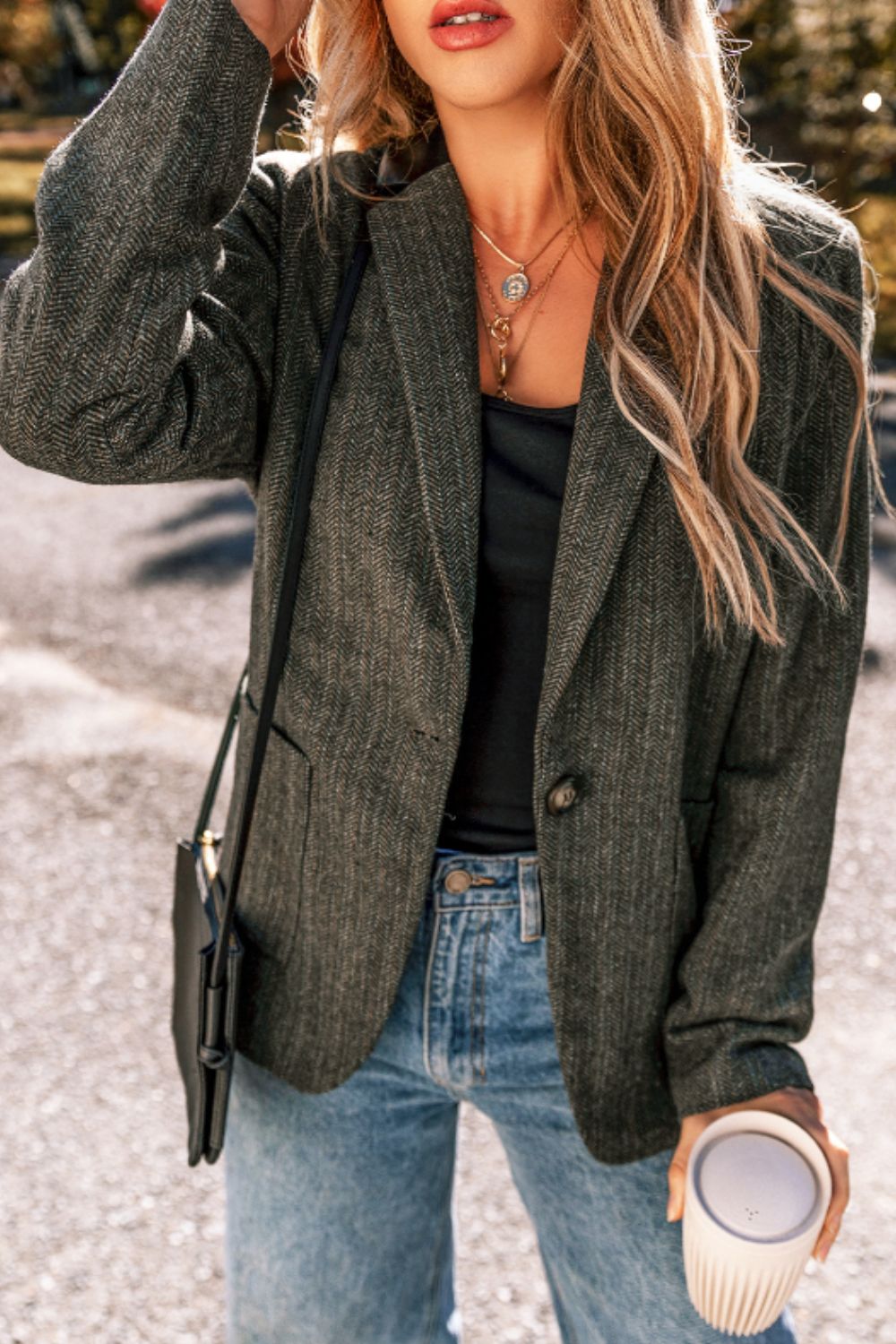 She Wears Glory “Rooted in Grace” Pocketed Buttoned Long Sleeve Blazer - She Wears Glory Beverly Hills