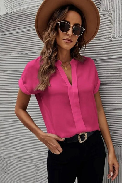 She Wears Glory™ — Rooted & Radiant Notched Short Sleeve Blouse - She Wears Glory Beverly Hills