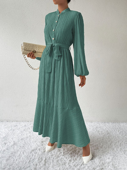 She Wears Glory™ “Honeyed Honor” Tie Waist Long Sleeve Dress - She Wears Glory Beverly Hills
