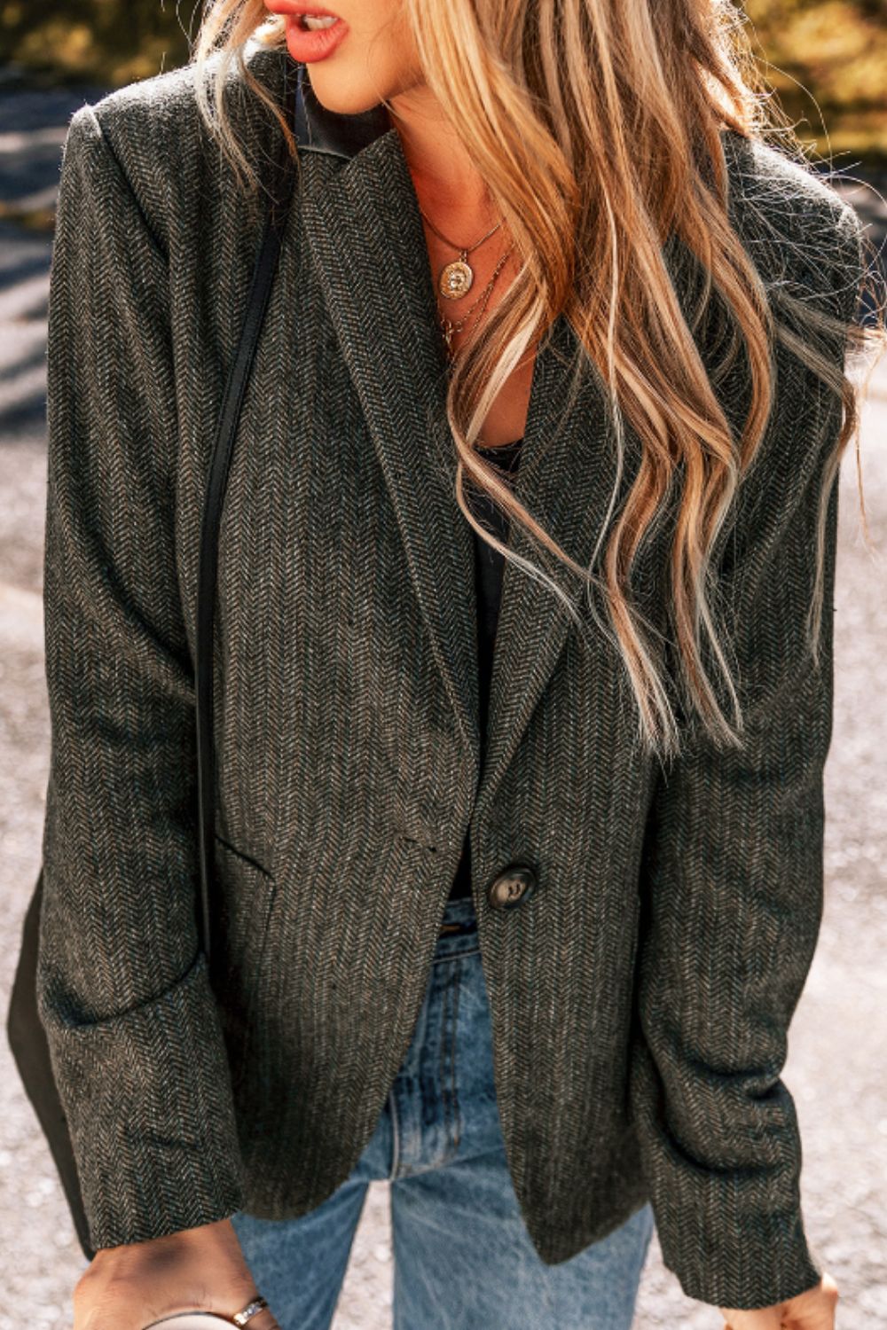 She Wears Glory “Rooted in Grace” Pocketed Buttoned Long Sleeve Blazer - She Wears Glory Beverly Hills