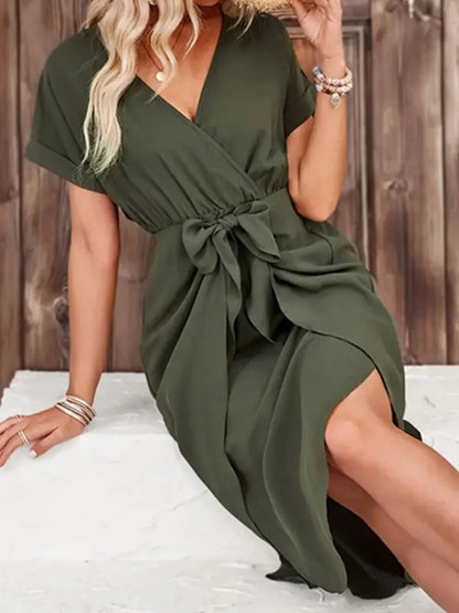 She Wears Glory™ Salome Surplice Grace Dress in Dusty Rose - She Wears Glory Beverly Hills