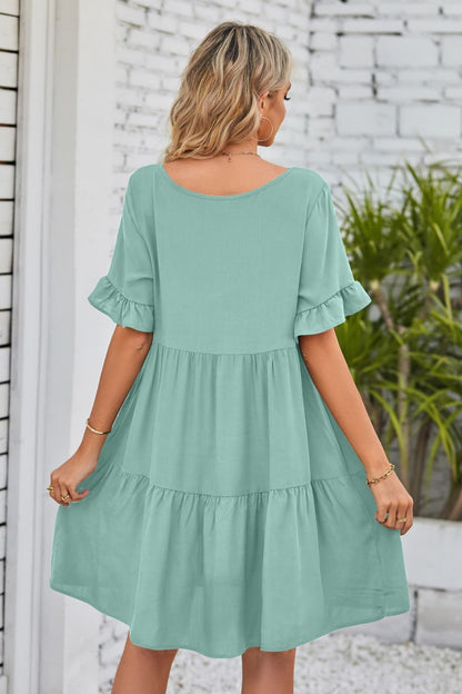 She Wears Glory™ Mandy V-Neck Flounce Sleeve Tiered Dress - She Wears Glory Beverly Hills