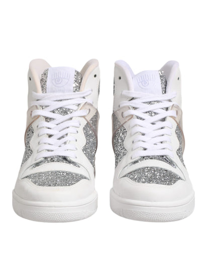 Chiara Ferragni White Silver High Top Women Sneakers Shoes