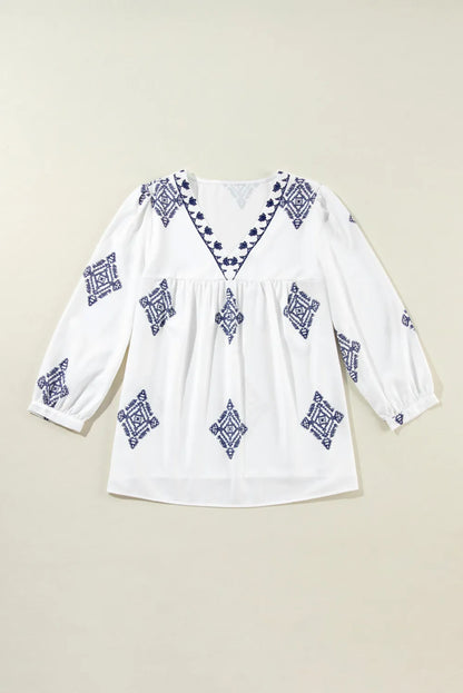She Wears Glory™ — Radiant Grace Printed V-Neck Blouse - She Wears Glory Beverly Hills