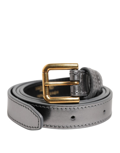 Dolce & Gabbana Silver Logo Engraved Metal Waist Buckle Belt