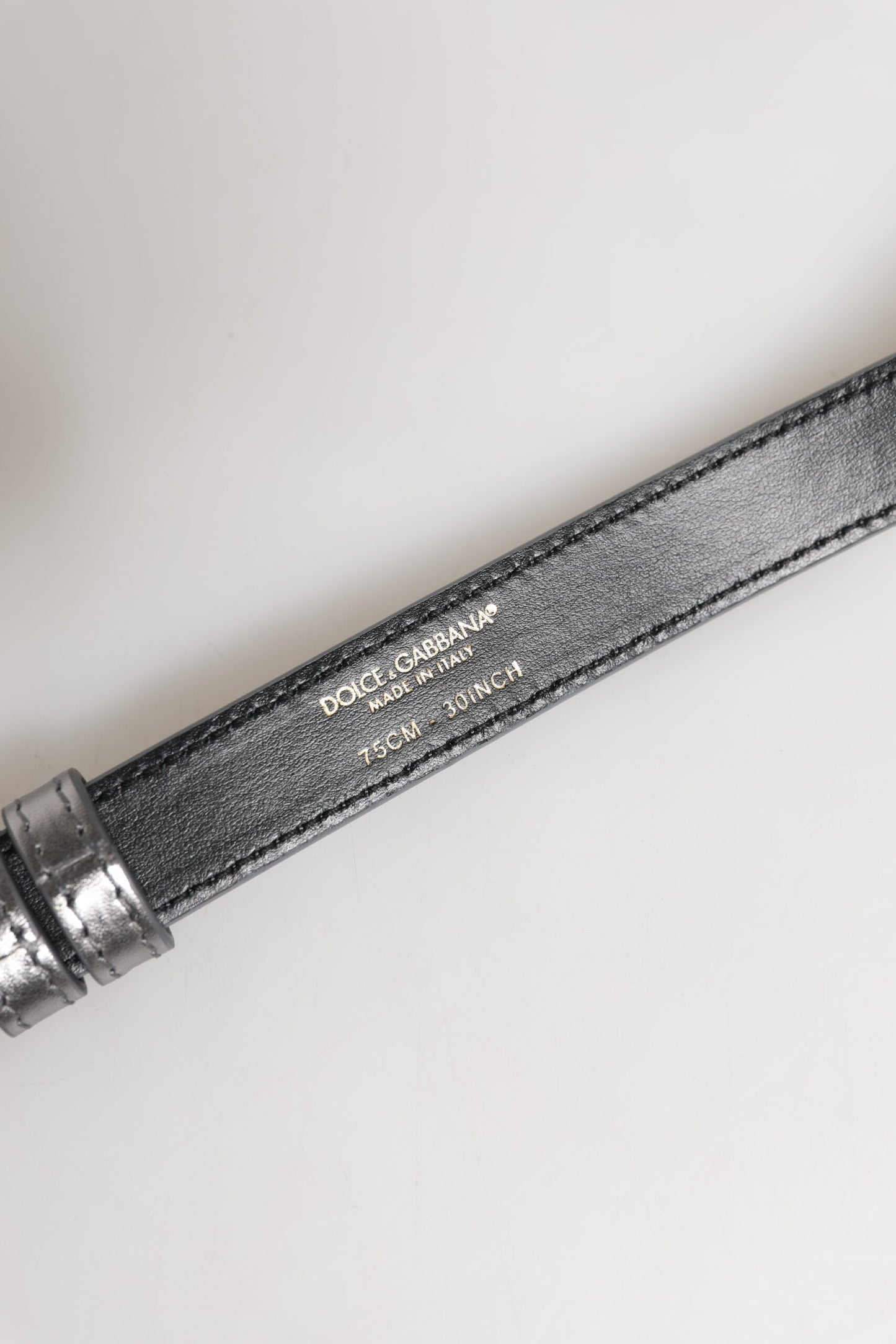 Dolce & Gabbana Silver Logo Engraved Metal Waist Buckle Belt