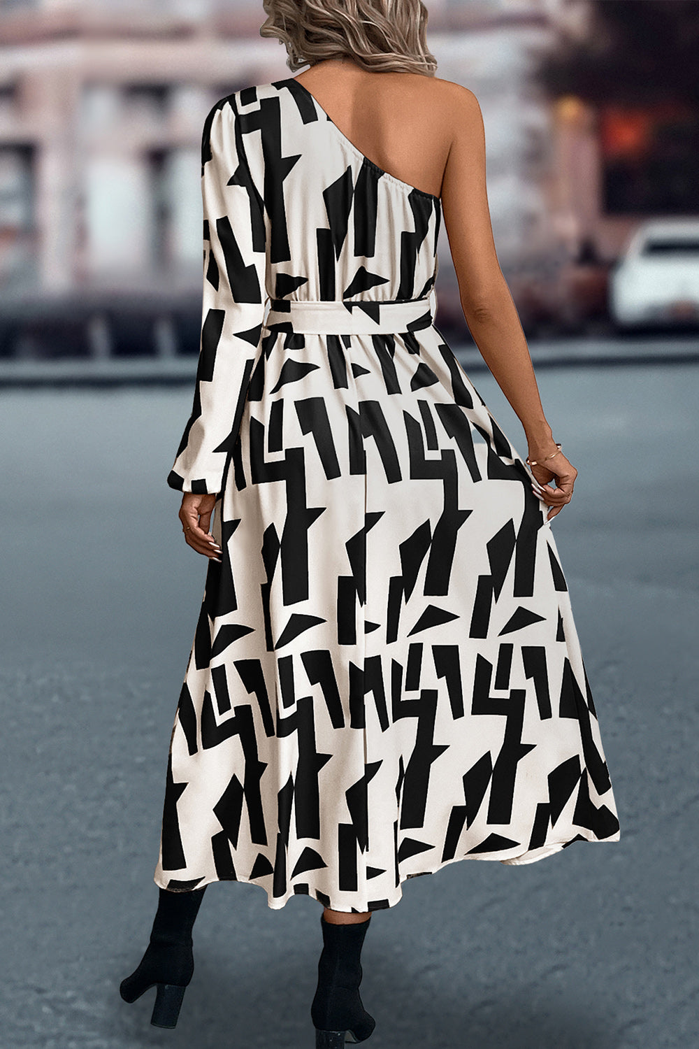 She Wears Glory “Rahab” Printed One-Shoulder Tie Waist Dress - She Wears Glory Beverly Hills