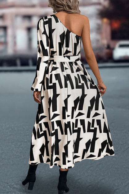 She Wears Glory “Rahab” Printed One-Shoulder Tie Waist Dress - She Wears Glory Beverly Hills