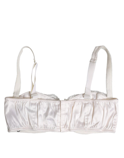 Dolce & Gabbana White Silk Underwired Balconette Bra Underwear