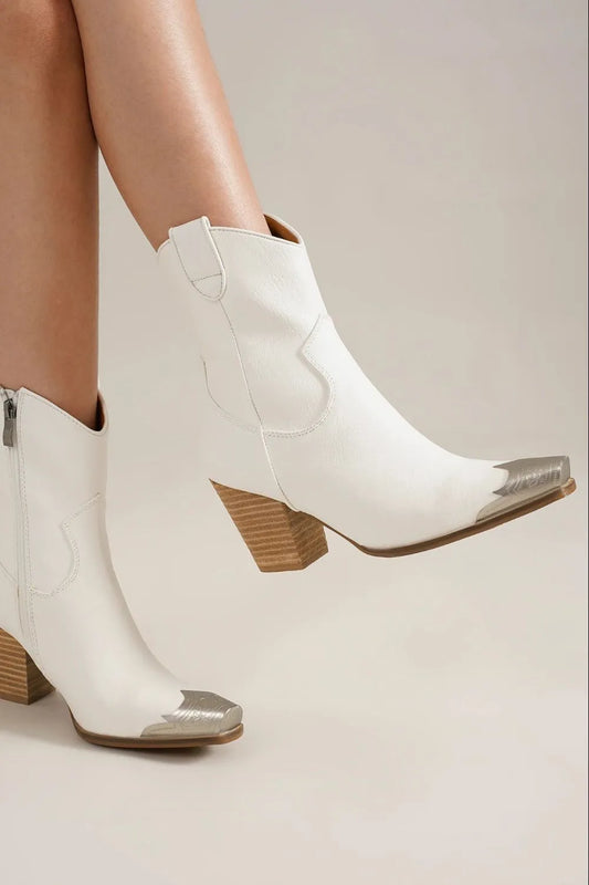 She Wears Glory™ Esther’s Stand Metal Toe Block Heel Boots - She Wears Glory Beverly Hills