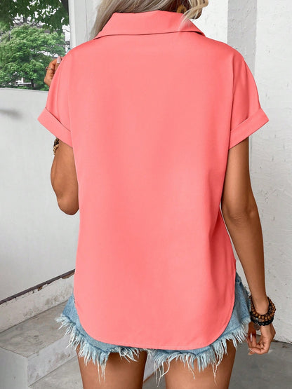 She Wears Glory™ – The Clarity Collar Shirt (Pleated Short Sleeve Button-Down) - She Wears Glory Beverly Hills