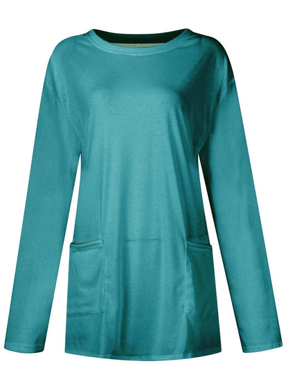 She Wears Glory™ Full Size Pocketed Round Neck Long Sleeve T-Shirt - She Wears Glory Beverly Hills