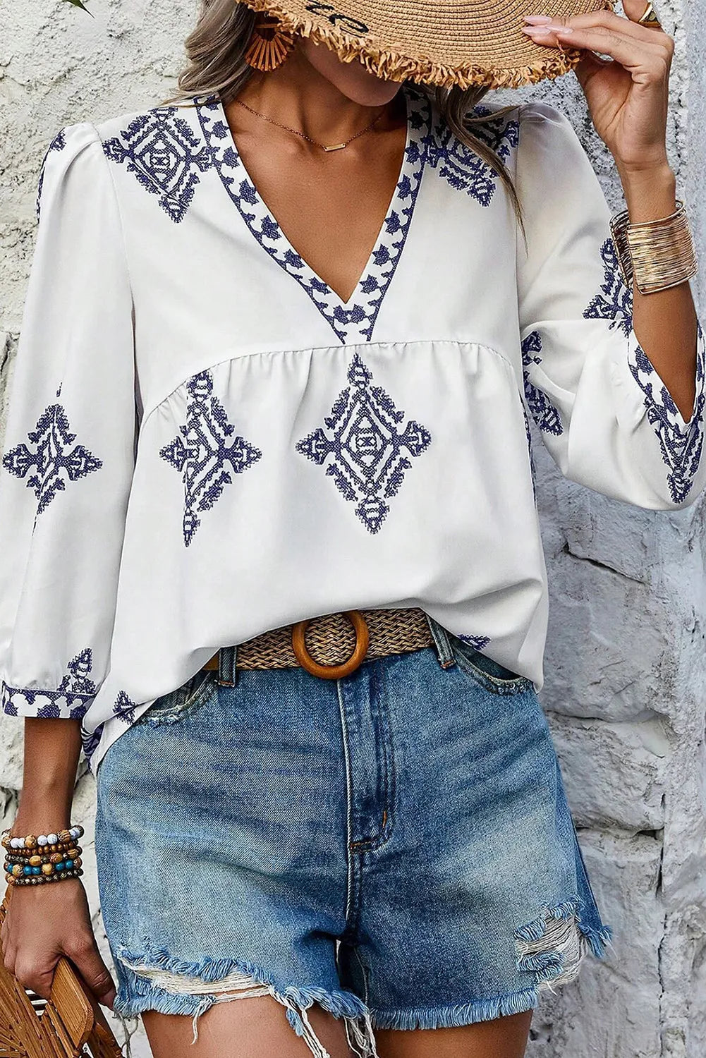 She Wears Glory™ — Radiant Grace Printed V-Neck Blouse - She Wears Glory Beverly Hills