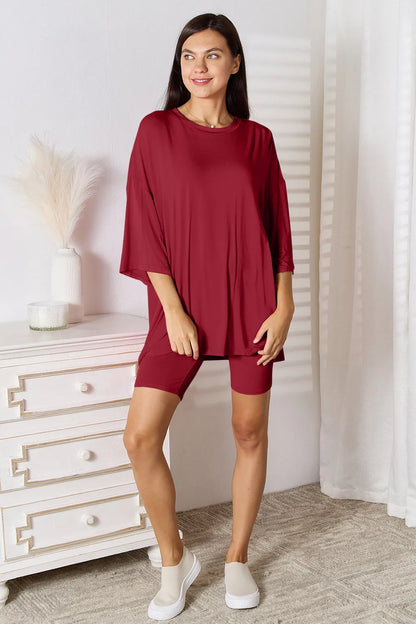 She Wears Glory™ Sacred Comfort Lounge Set Two-Piece Soft Rayon Three-Quarter Sleeve Top and Shorts Set - She Wears Glory Beverly Hills