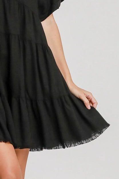 She Wears Glory™ Raw Hem Folded Sleeve Tiered Dress - She Wears Glory Beverly Hills