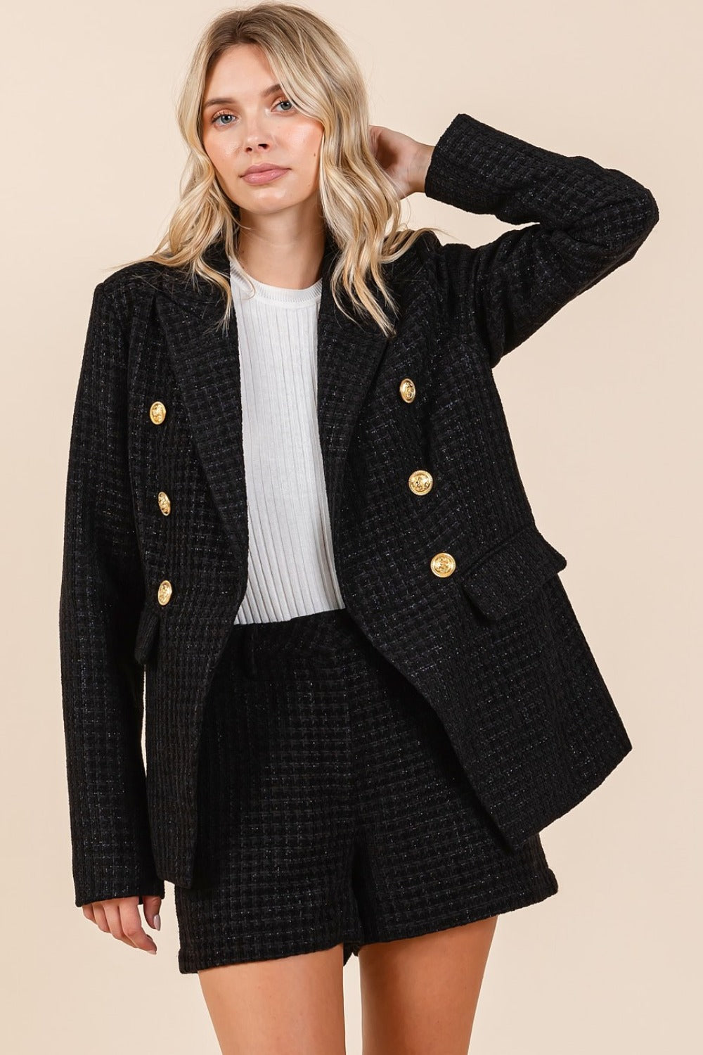 She Wears Glory “Composed in Covenant” Plaid Double-Breasted Blazer - She Wears Glory Beverly Hills