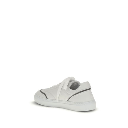 Brunello Cucinelli White Calf Leather Bos Taurus Low Top Sneakers